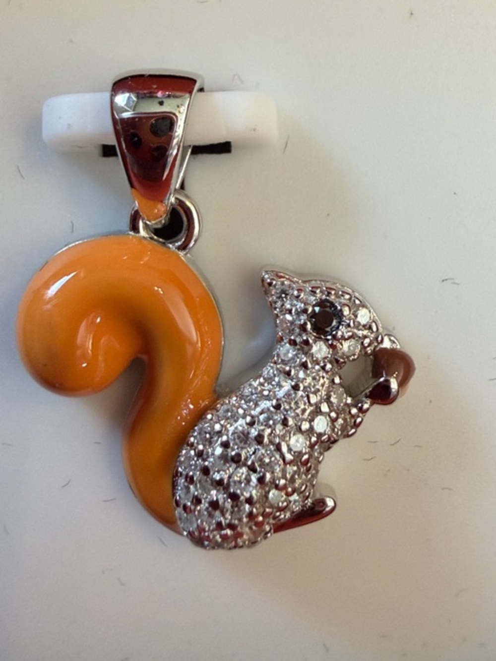 925 Sterling Silver Moissanite .50 CTW Squirrel Pendant with Orange Enamel Tail